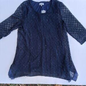 J & M Creations Chic Navy Blue Women's Knitted Blouse